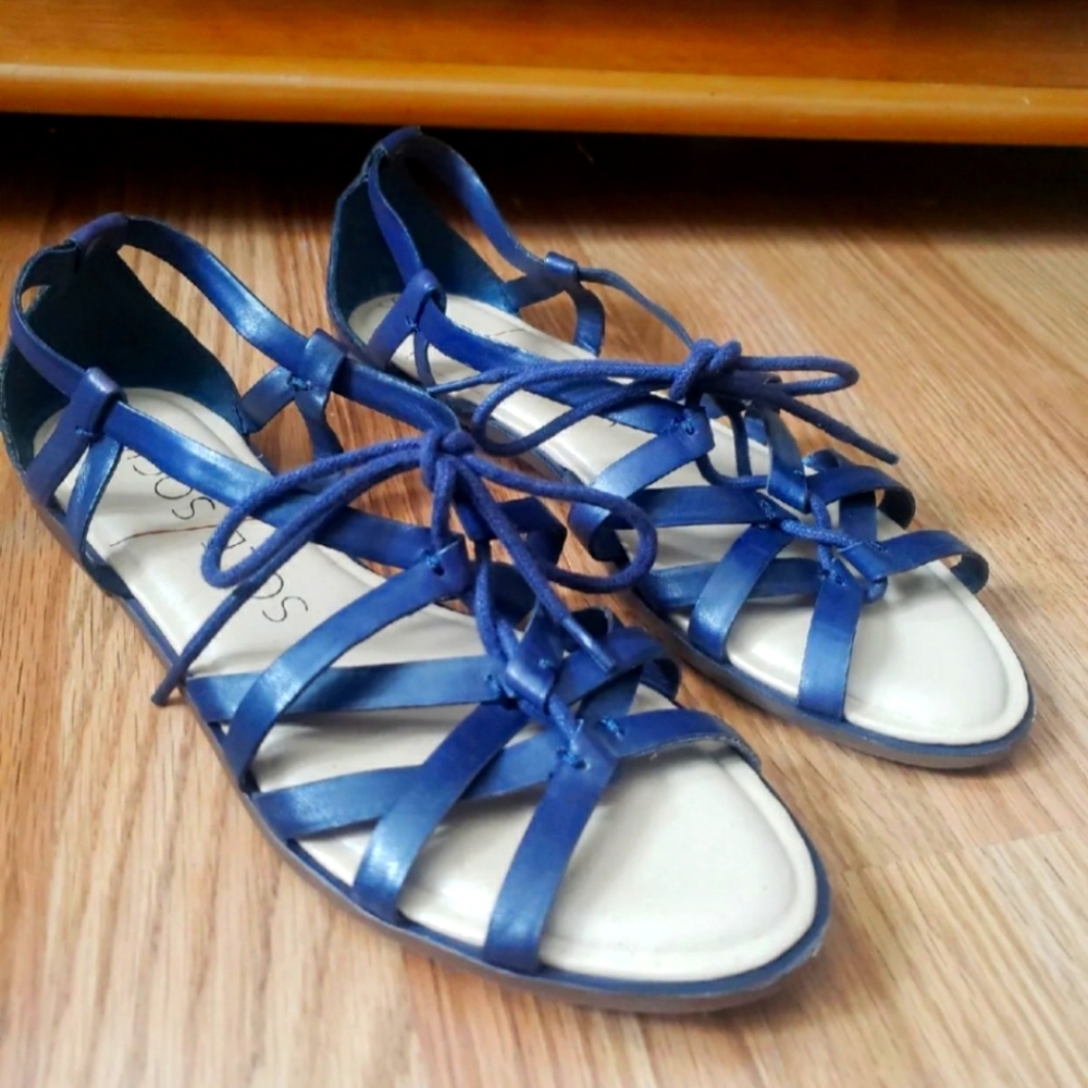 Sole Society Navy Blue Flats Strappy Lace Up Sandals 7